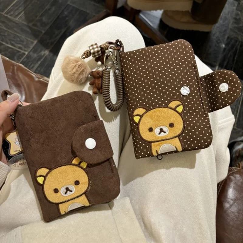 Anime Passport Holder Cute Rilakkuma Large Capacity Id Storage Bag Cartoon Portable Polka Dot Embroidery Coin Purse