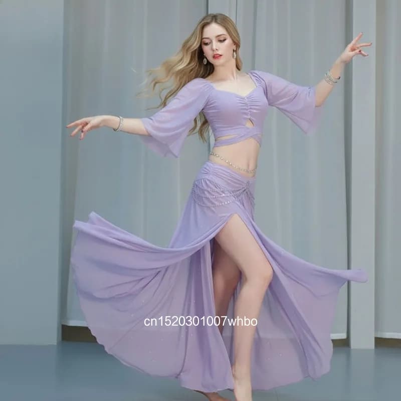 Women's Belly Dance Practice Clothing Adult Dance Set High skirt with slimming volant Elastic Oriental Dance Training Dress