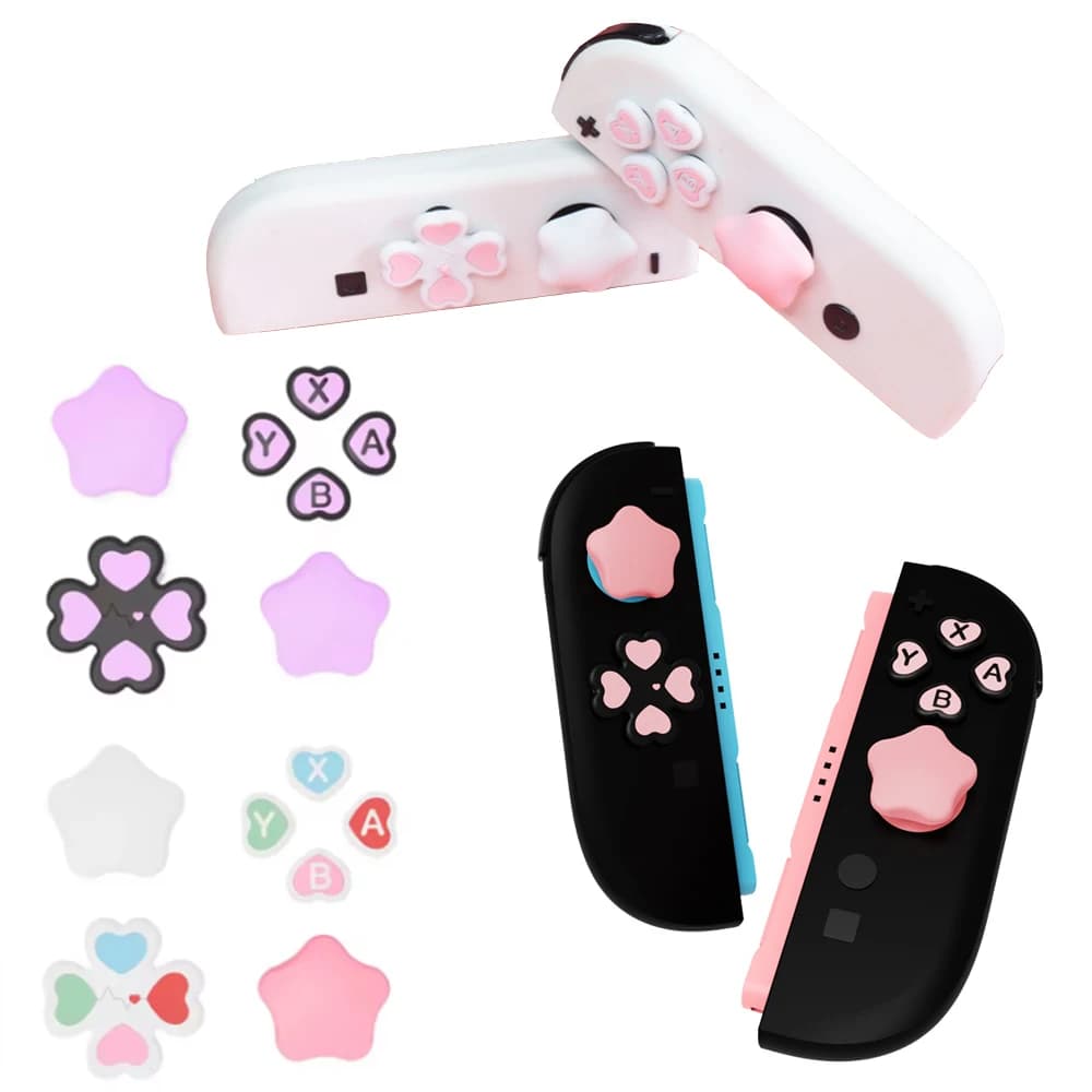 Love Star Silicone Morbido D-pad Pulsante Croce ABXY Chiave Adesivo Custodia in Pelle per Interruttore 2/NS oled Joy-con Thumb Stick Grip Cap Cover