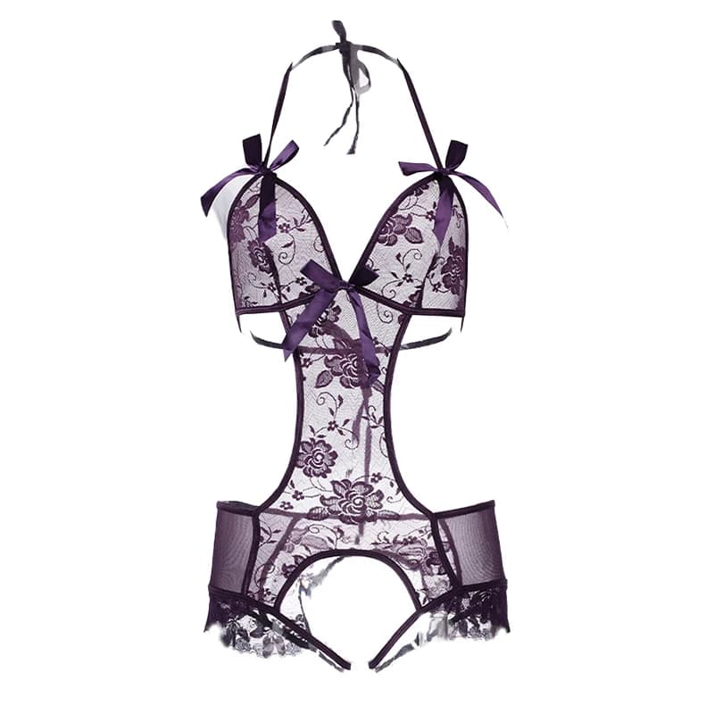 Lingerie Sexy Senza Cuciture, Abbigliamento Erotico, Chemise Semi-Trasparente con Apertura all'Inguine