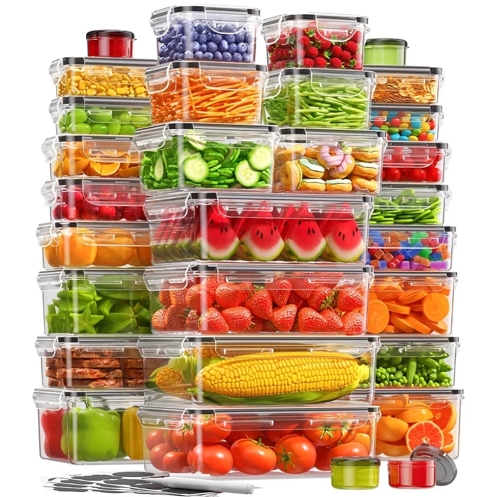 Set di 60 Contenitori per Alimenti con Coperchi, Contenitori in Plastica Senza BPA per Conservazione in Cucina, Ermetici, Riutilizzabili per Preparazione Pasti