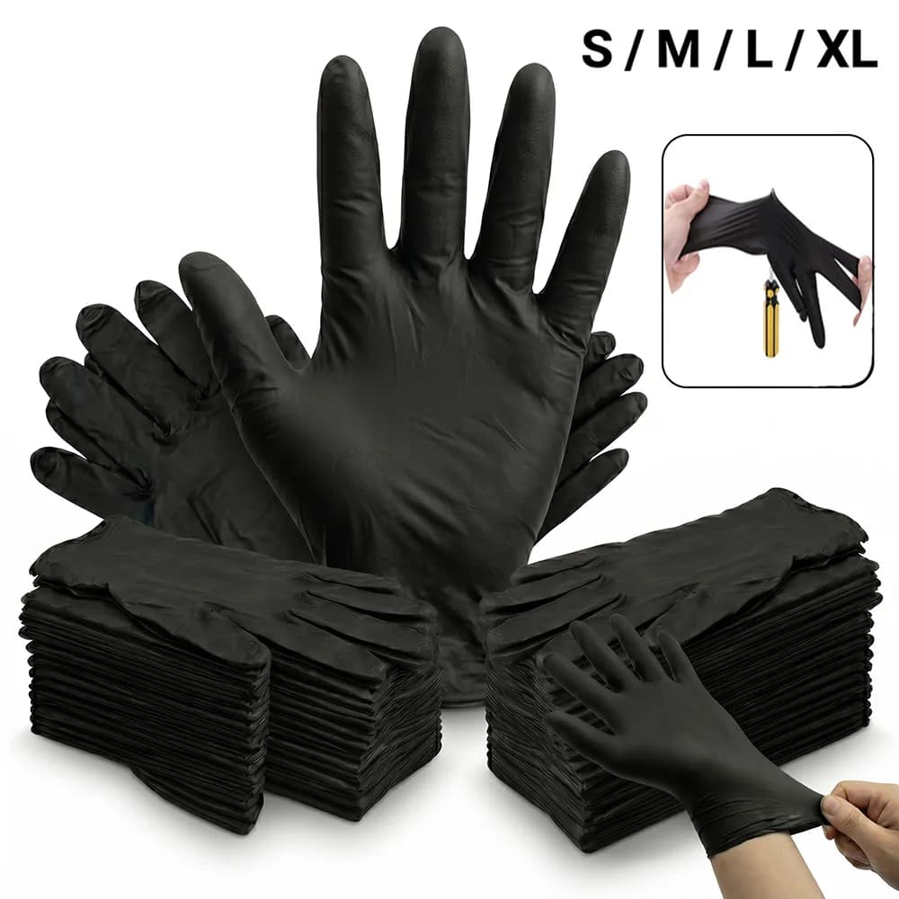 100/50 Pezzi Guanti in Nitrile Nero S/M/L/XL per Tatuaggi, Tintura Capelli, Pulizia, Cucina, Senza Lattice, Durevoli, Monouso, Accessori per Tatuaggi