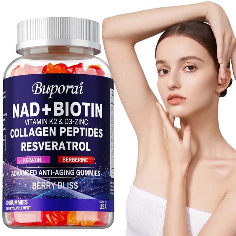 NAD+, Resveratrol, Berberine, & Biotin Anti-Aging Gummies -Antioxidants, Cardiovascular Health, Promotes Smooth Skin