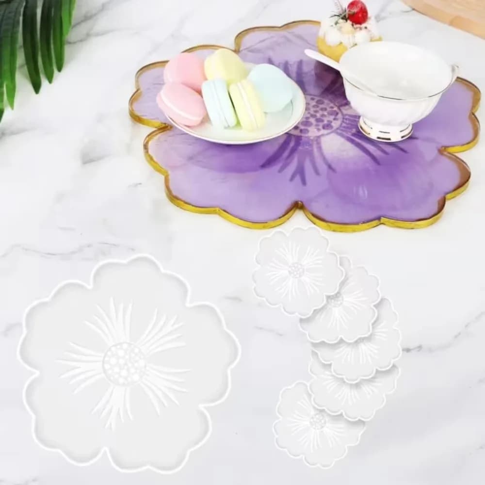 DIY Flower Shape Coaster Mold Silicone for Epoxy Resin Handmade Craft Fruit Dish Clay Plaster Casting Mould Home Decor