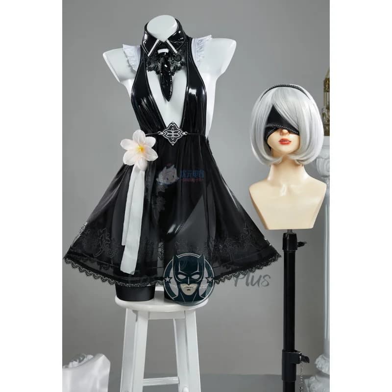 Game Stellar Blade link NieR:Automata Cosplay YoRHa No. 2 Wig for costume type B sexy black leather dress Halloween carnival set