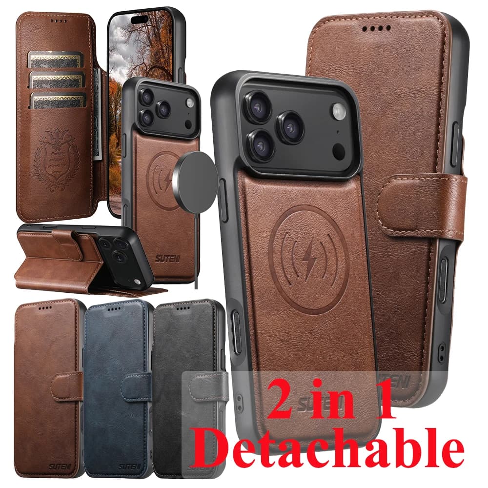 2 in 1 Detachable Magnetic Leather Wallet Flip Case for IPhone 18 17 Promax 16 Pro Max 15 Plus 14 13 12 for Magsafe Phone Cover