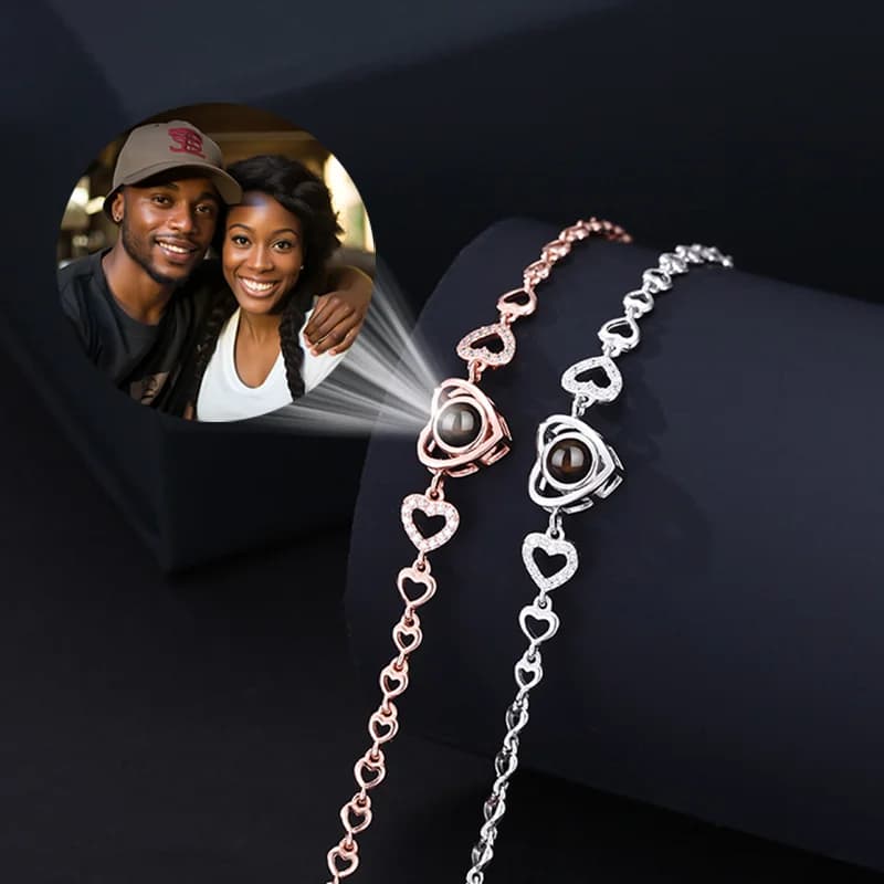 Braccialetti con proiezione di foto a colori personalizzati Braccialetti con catena a cuore di lusso con foto all'interno per le donne Compleanno Regalo di San Valentino