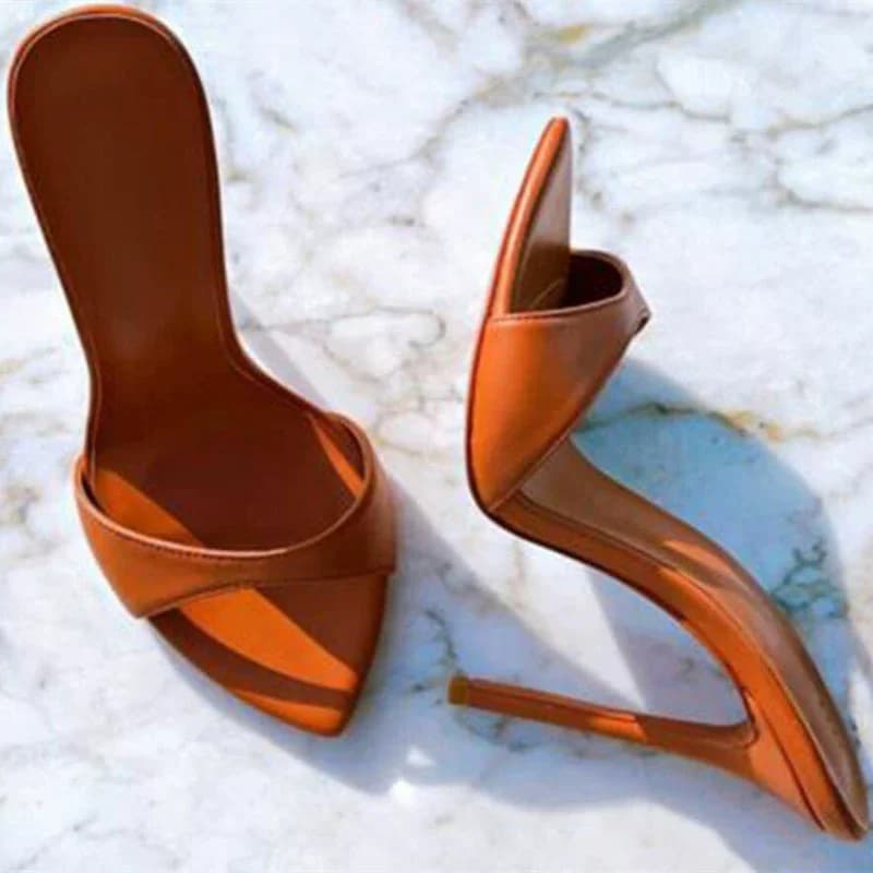 Summer New Pointed Patent Leather Sequins With Sexy Fashion Slippers Stilet High-Heeled Banquet Dress Large Size Women's Sandals