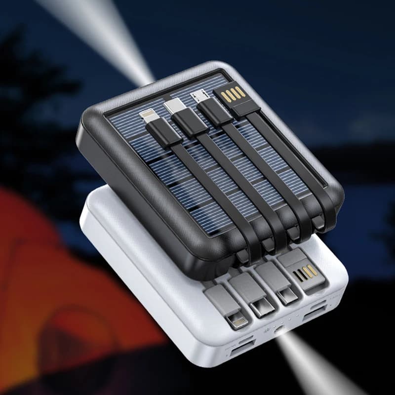 Mini Solar Power Bank 20000mAh Cavo integrato Caricatore portatile Powerbank per iPhone Samsung Huawei Xiaomi Batteria di ricambio esterna