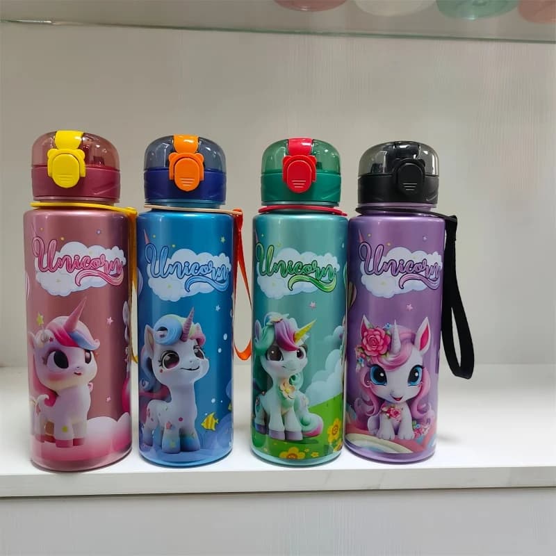 Cute and durable 700 ml space cup Water bottle with cute unicorn without BPA Portable Flip Cup water bottle with handle
