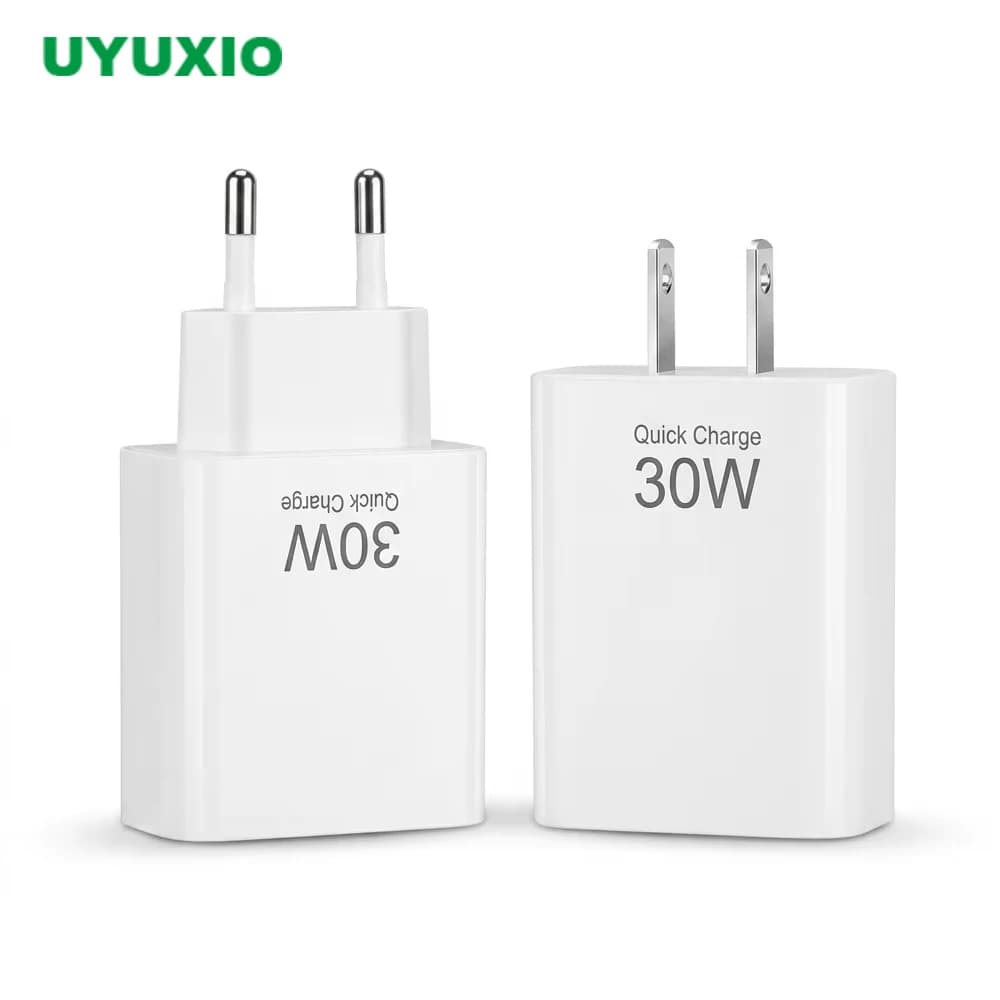 UYUXIO 30W USB C Fast Charger Dual Port US EU Plug Wall Charger Adapter for iPhone 16 15 14 13 Pro Max Samsung S26 S25 S24