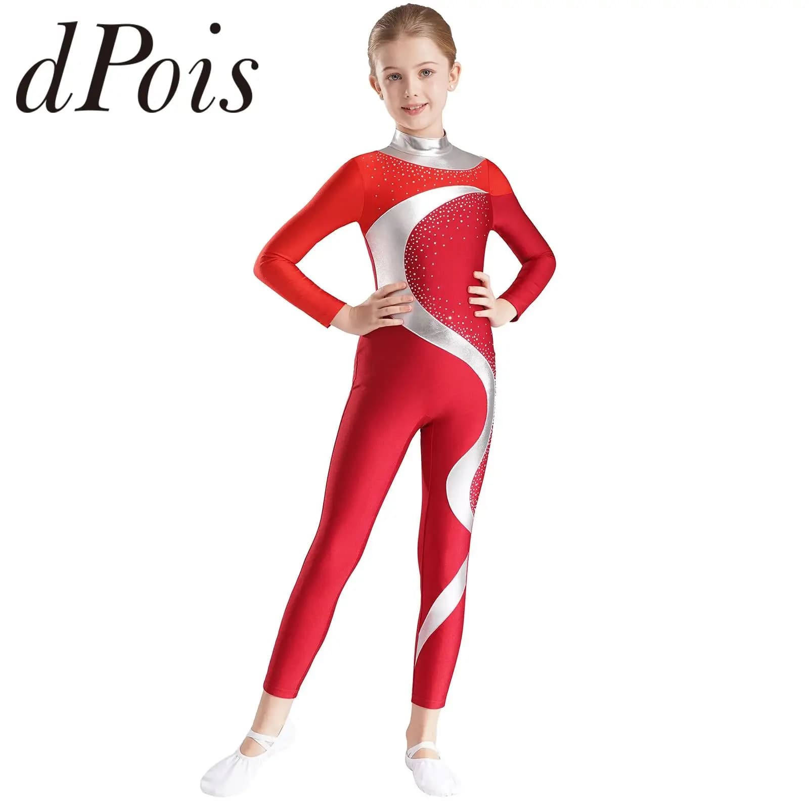 Bambini ragazze Metallic Patchwork body pattinaggio artistico danza classica tuta manica lunga buco della serratura posteriore ginnastica ritmica body