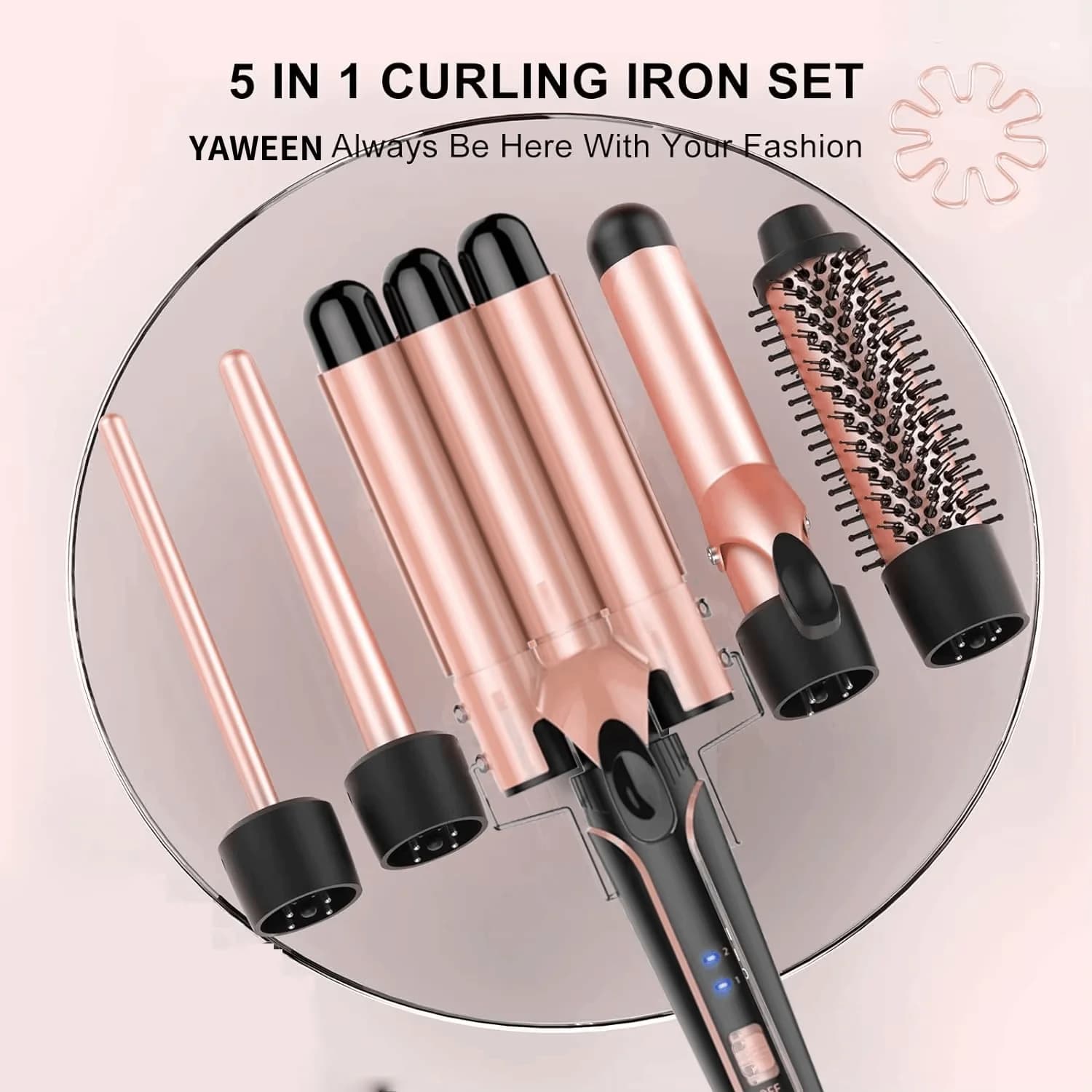 Set curlers 5 in 1 with curler brush, hair curler wand 0.35"-1,25" for hairstyles, heat-resistant gloves and hair clip