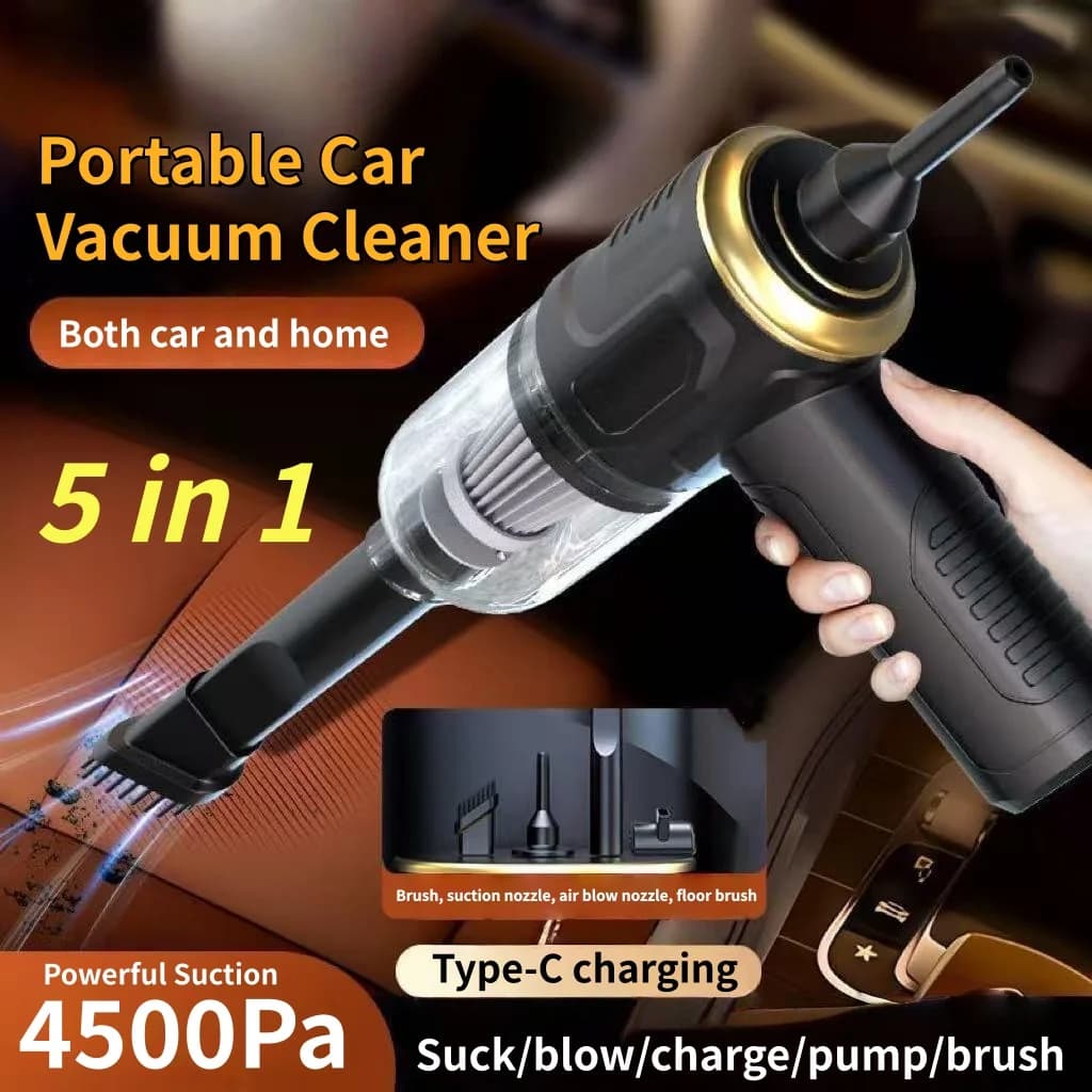 Aspirapolvere Portatile 5-in-1 Senza Fili per Auto, Potente Aspiratore Ricaricabile per Casa e Auto, Funzione Asciutto e Bagnato