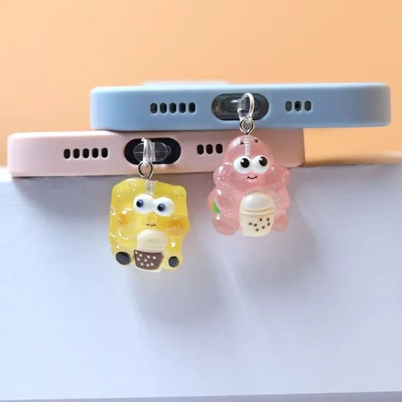 Potdemiel Cartoon SpongeBob Phone Dust Plug Pendant for IPhone Lightning Samsung Xiaomi Type-C Android Charge Port Dustplugs
