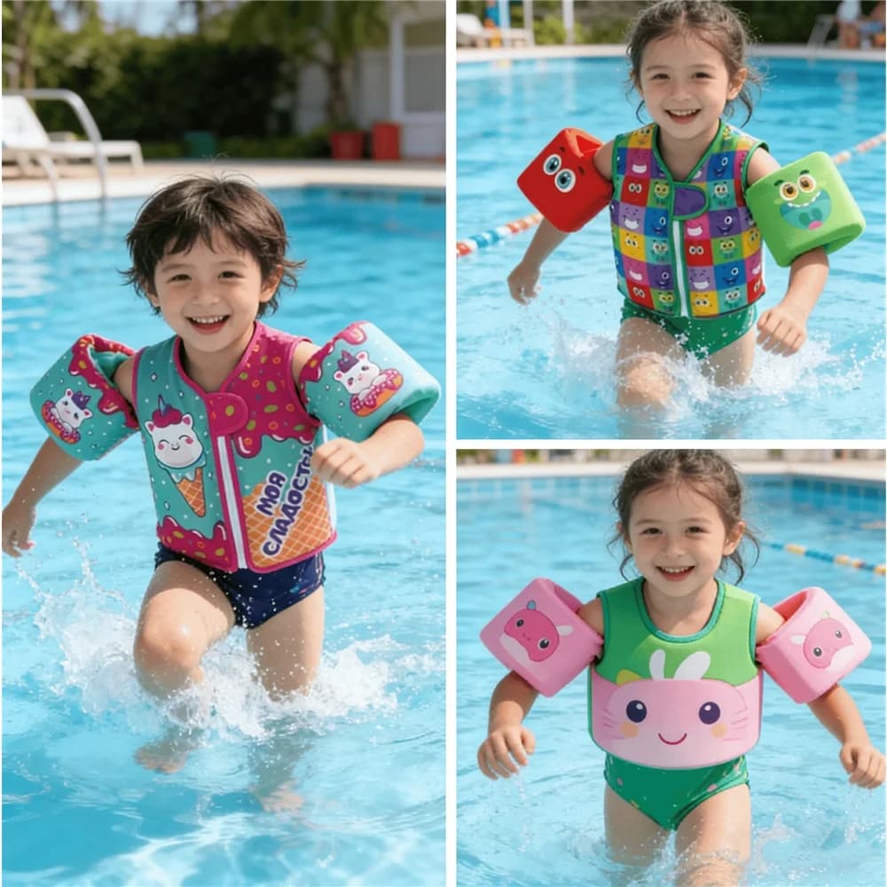 Gilet da nuoto per bambini, giacca galleggiante unisex con galleggiabilità per le braccia, giubbotto di salvataggio, costume da bagno per la sicurezza in acqua per ragazzi e ragazze