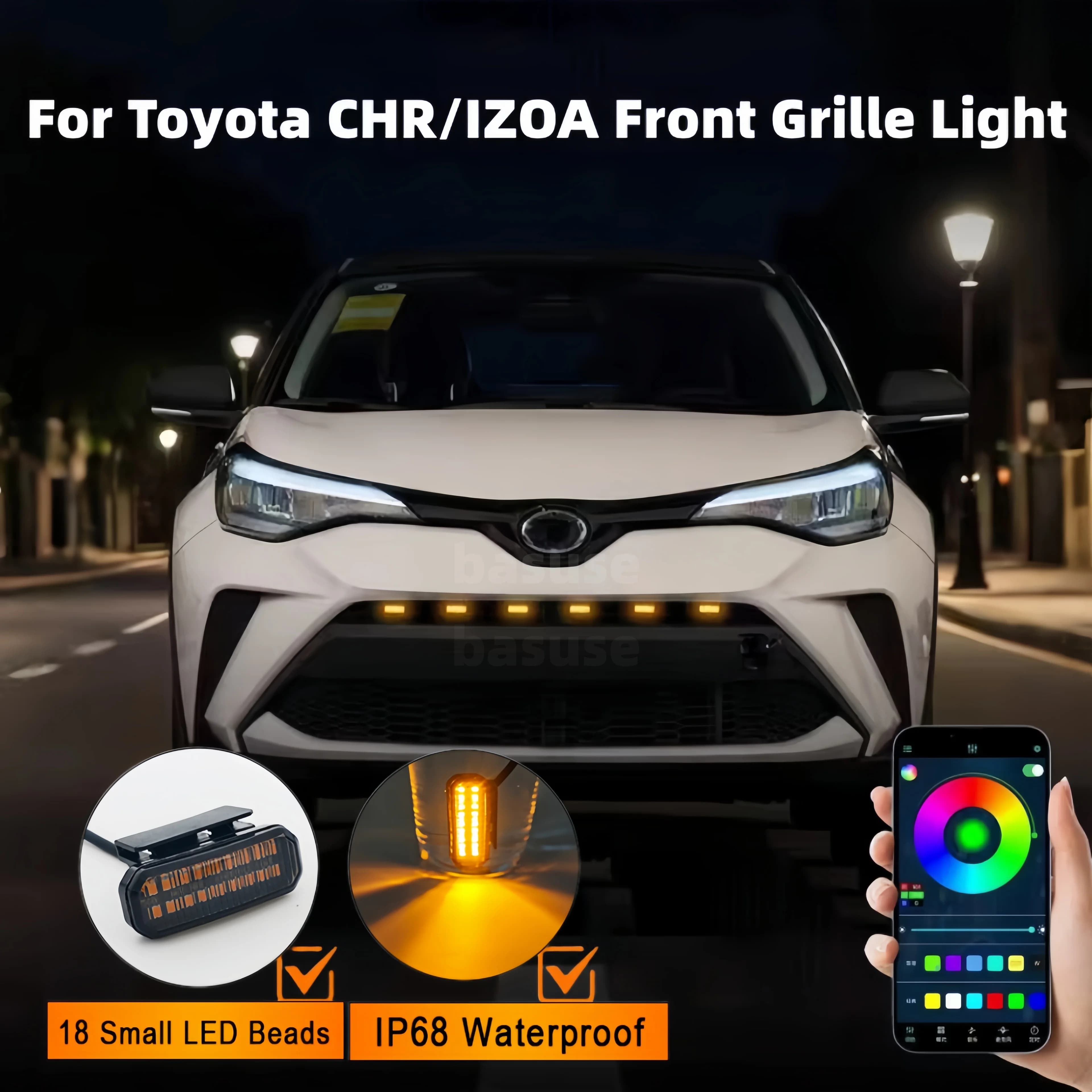 Beusfirts 18LED Front Grille Light For Toyota CHR/IZOA Car Daytime Running Light Wheel Eyebrow Lamp 12V