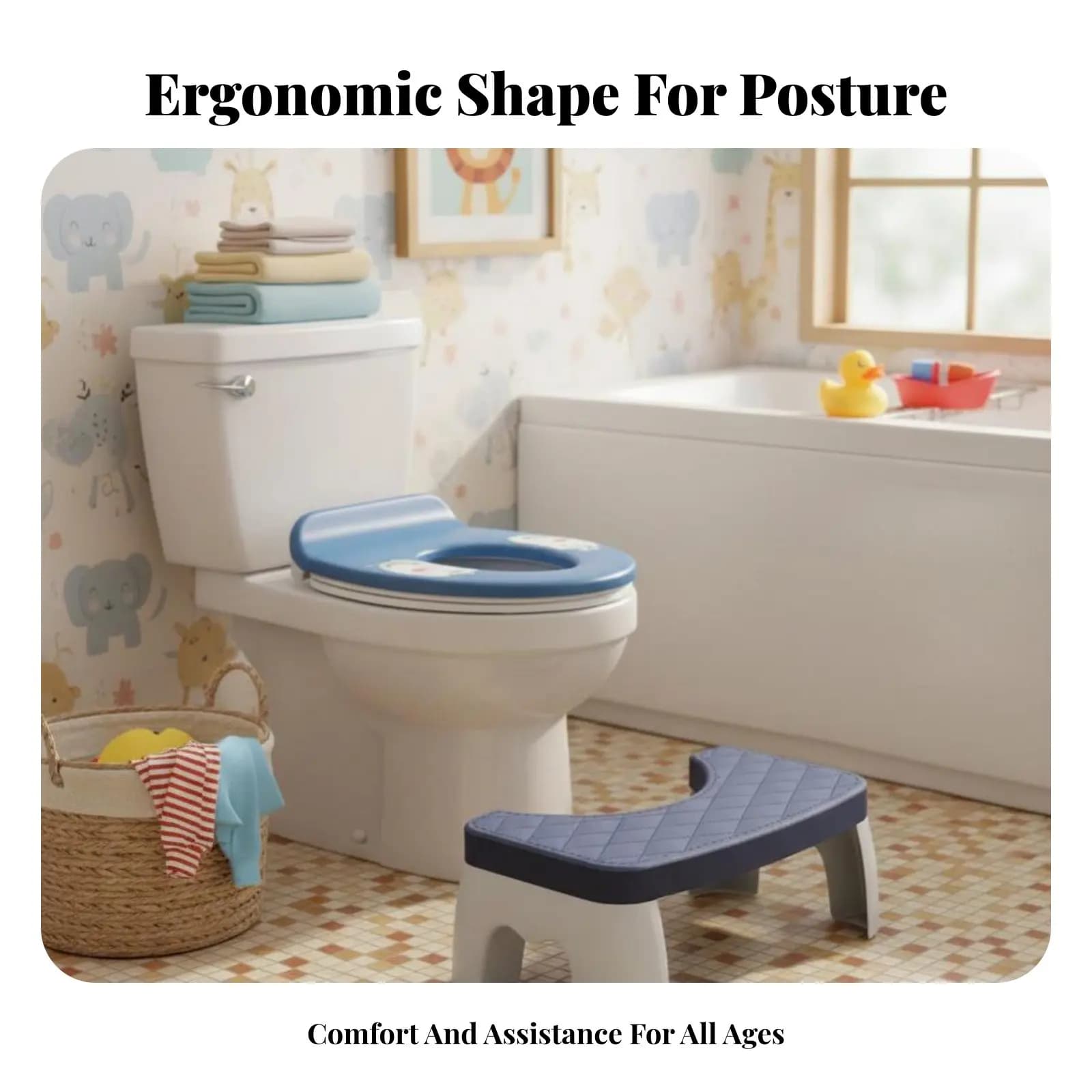 Sgabello per WC a forma di U, poggiapiedi ergonomico con angolo di 35 gradi, superficie antiscivolo per bambini, anziani, bagno