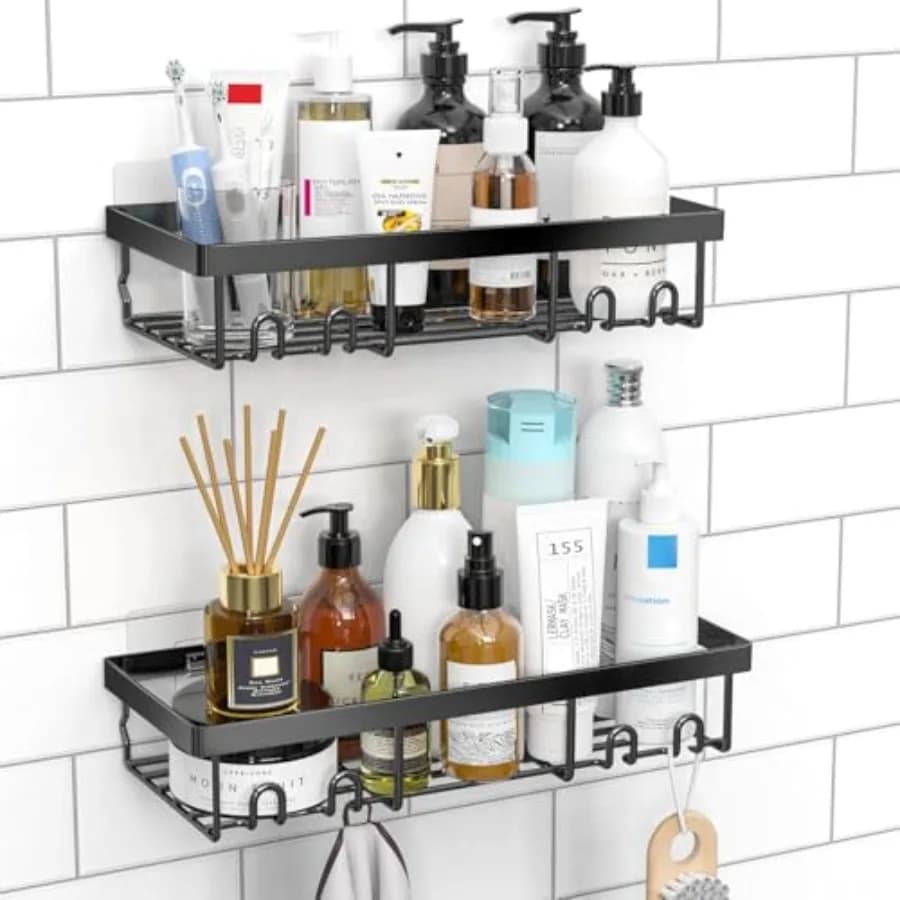 Shower Caddy Shelf Organizer Rack, Self Adhesive Bathroom Shelves Basket, Home Farmhouse Wall Inside Organization and Storage D