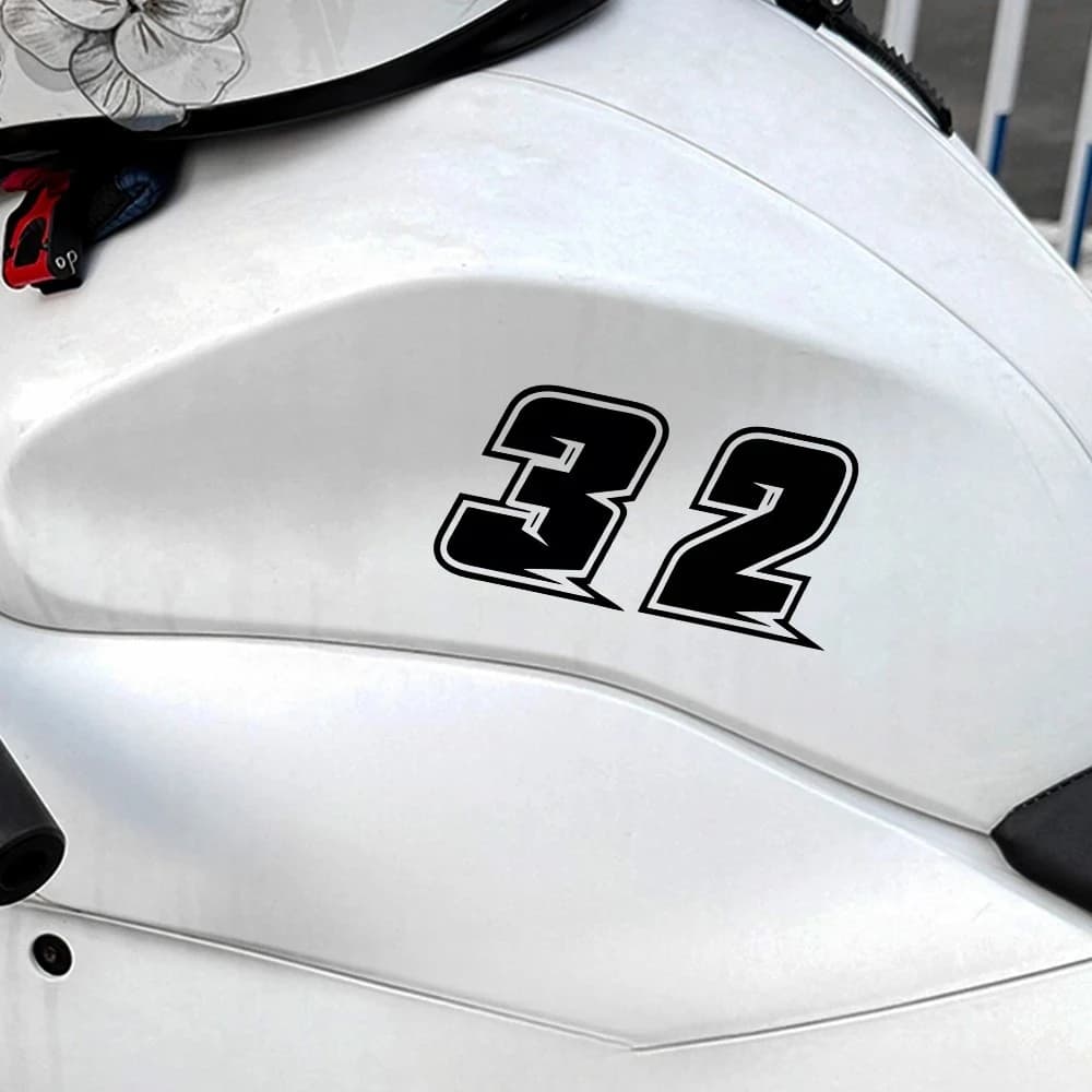 2PC 0‑9 Racing Number Vinyl Sticker, Black White Outline Waterproof Decal for Motorcycle Bike Helmet Auto Exterior Styling Parts
