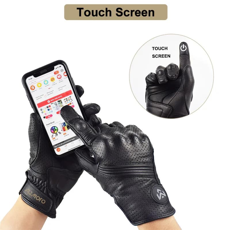 Men Women Full Finger Leather Motorcycle Gloves Touch Screen Anti-fall Retro Motorbike Riding Protective Gloves