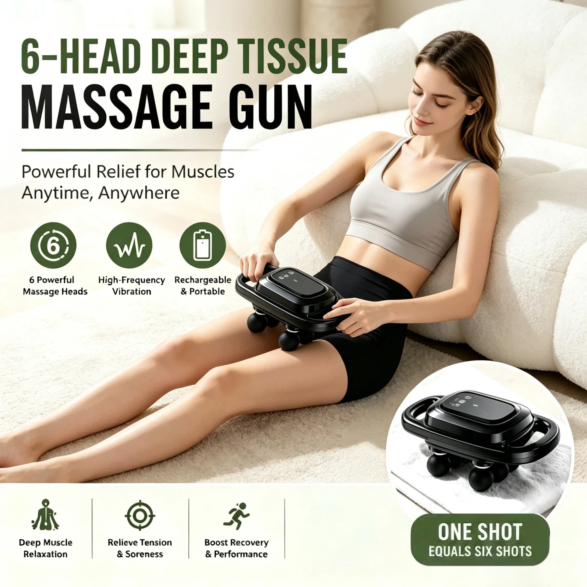 Six‑Head Massage Gun Percussion Muscle Relaxer Rechargeable Portable Massager for Sport Workout Recovery Body Fatigue Relief