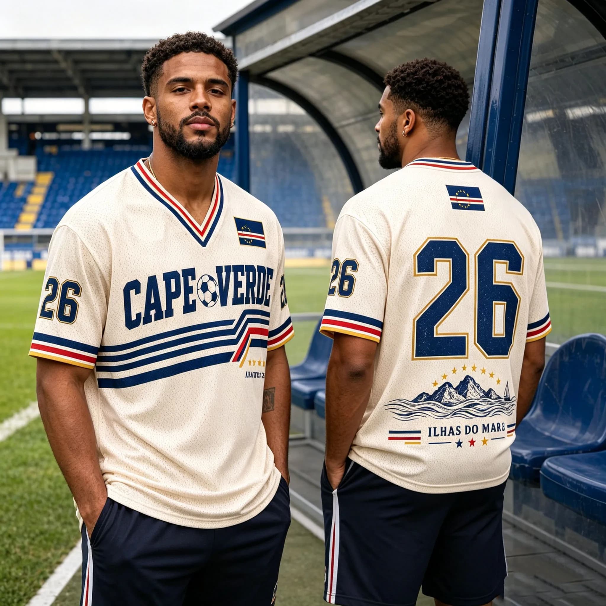 Cape Verde 26 Football Jersey Vintage V Neck Soccer T Shirt ILHAS DO MAR 26 Atlantic Match Retro Casual Top For Kids Adults
