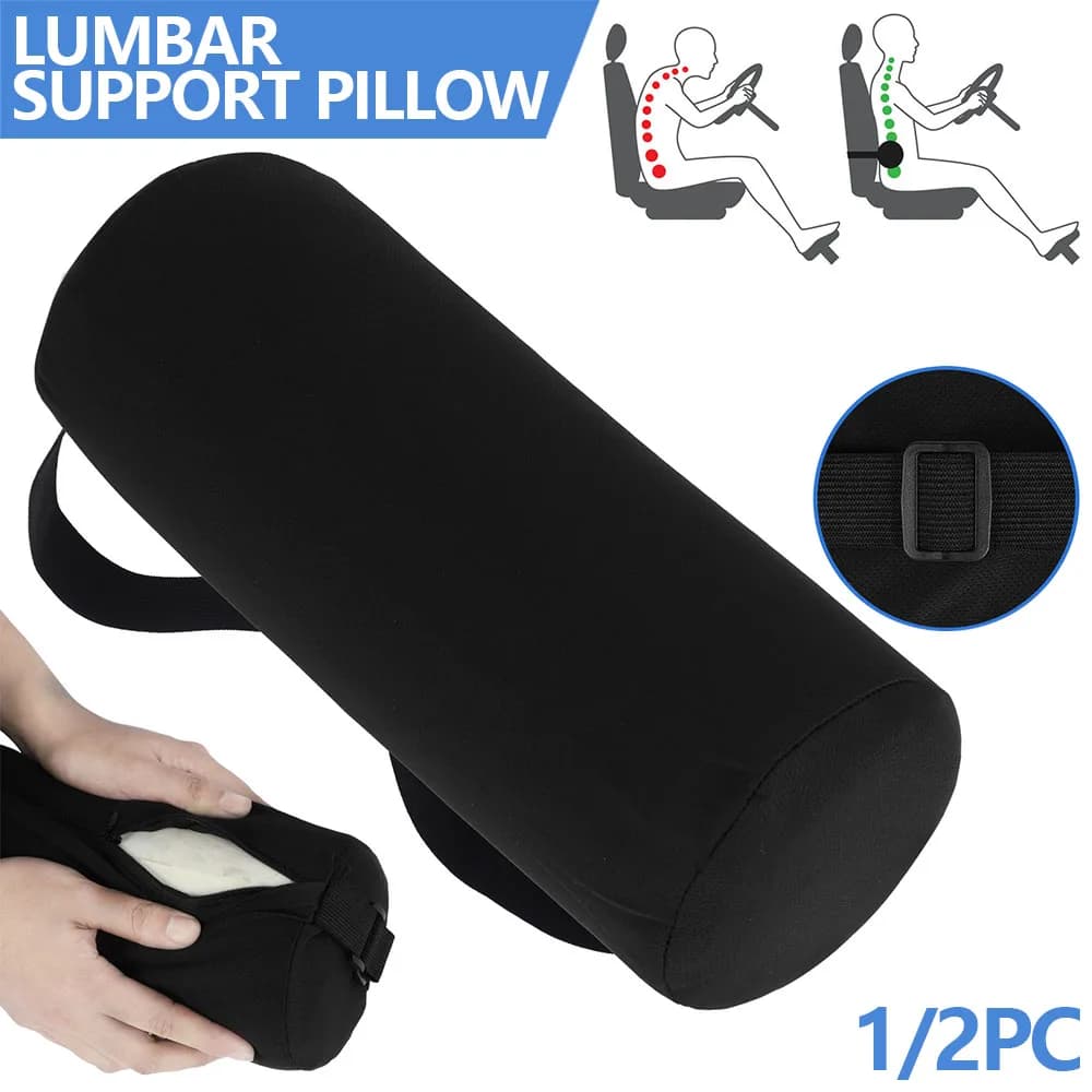 Cuscino di supporto lombare Cuscino per schienale in memory foam Rotolo cervicale rotondo con fodera lavabile rimovibile Rotolo ergonomico per la parte inferiore della schiena