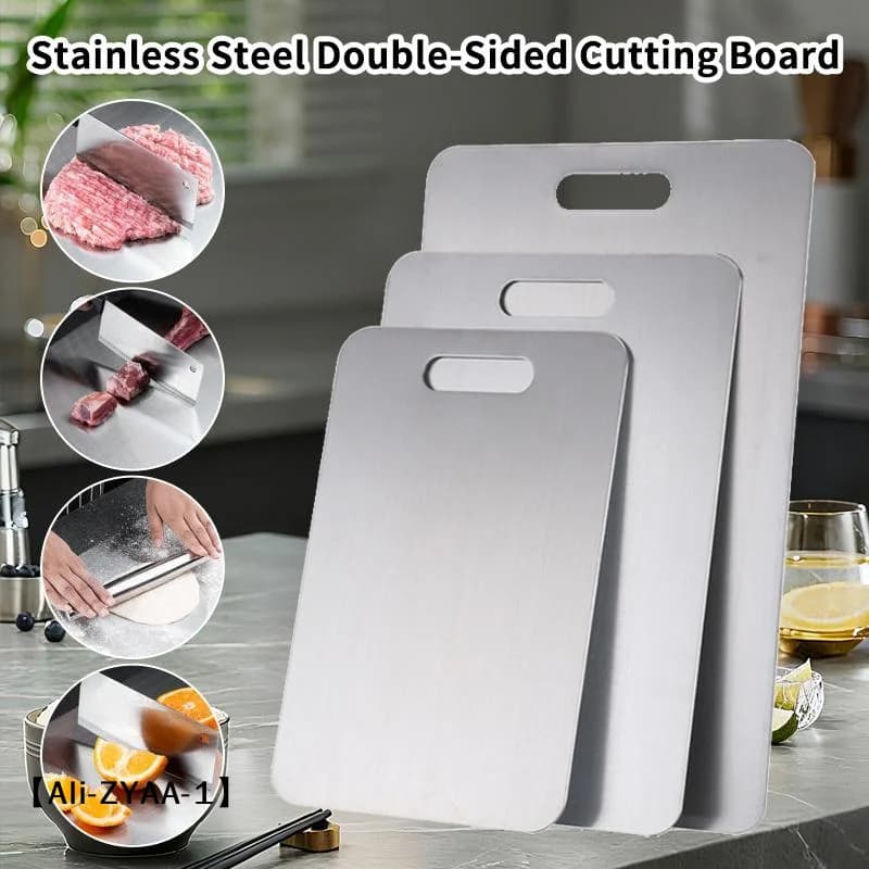 【A】Stainless Steel Double Sided Cutting Boards Are Perfect For Everyday Cooking And Food Preparation In A Home Kitchen