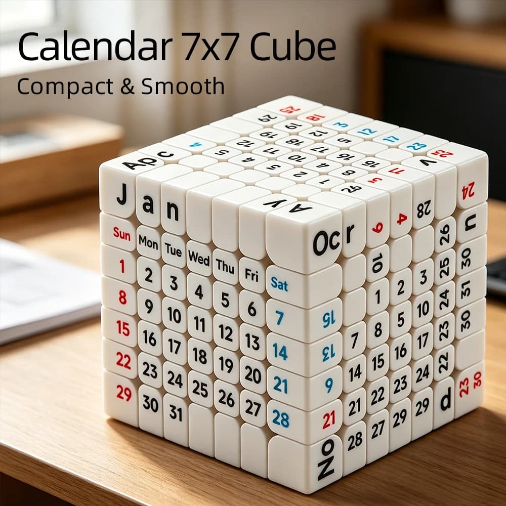 Calendar 7x7 Cube, Speed Cube for Adults, Time and Calendar Magic Cube, Puzzle Cube, 7x7x7 UV Printing Element Cube