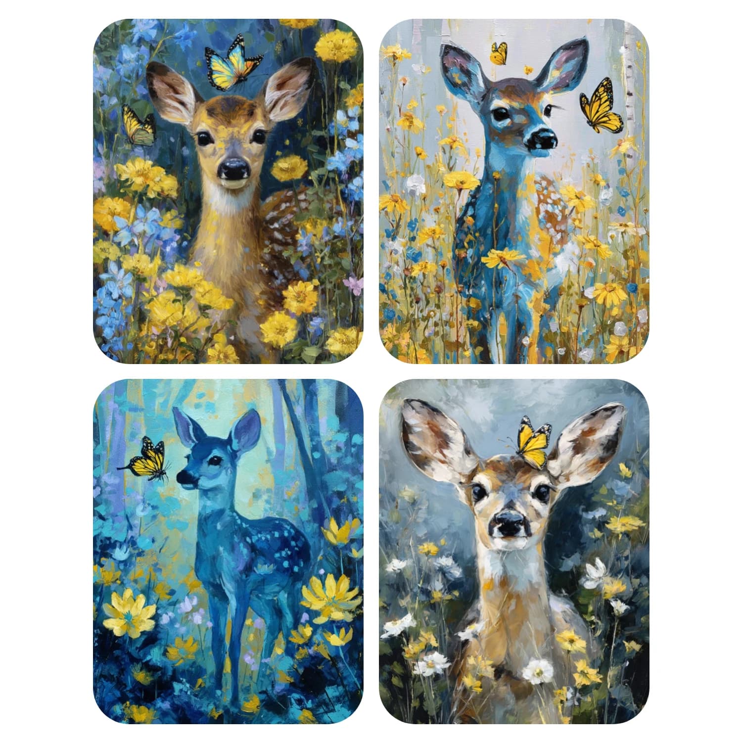 Hand Paint Deer and butterflies Painting By Numbers Kit DIY Acrylic Artwork Canvas Art Gift Home