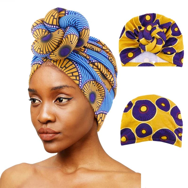 Cappello turbante elasticizzato con fiore grande da donna con stampa africana Cappello con cuffia avvolgente Cappello da festa di nozze Copricapo da donna musulmano con cappello Hijab Copricapo