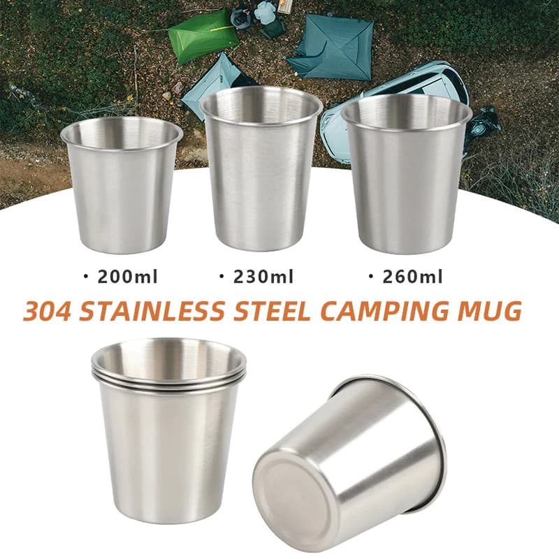 Tazza da campeggio in acciaio inossidabile 304 200/230/260ML Tazza da esterno riutilizzabile portatile per picnic Campeggio Viaggi Barbecue Boccali di birra