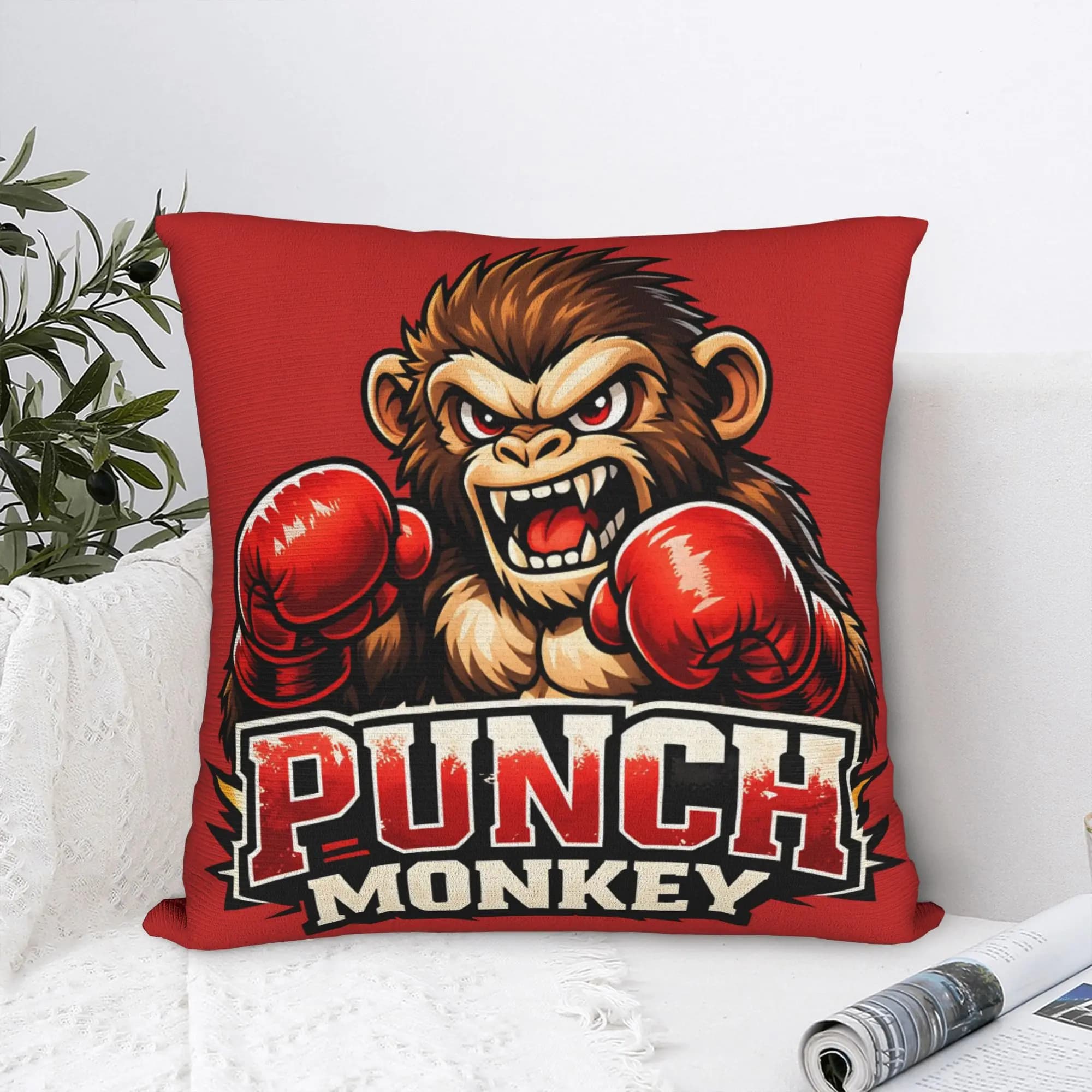 2026 Team Monkey Baby Punch Pillow Case Soft Pillow Cover For Living Room Bed Chair Retro Trendy Cushion Cover