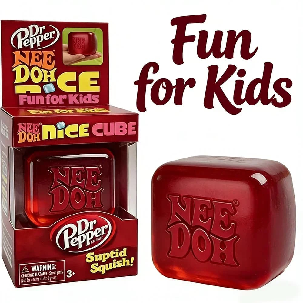 Giocattolo Antistress &Dr Pepper x NeeDoh Nice Cube, Cubo Morbido da Spremere per Bambini e Adulti, Giocattolo Sensoriale per Alleviare l'Ansia