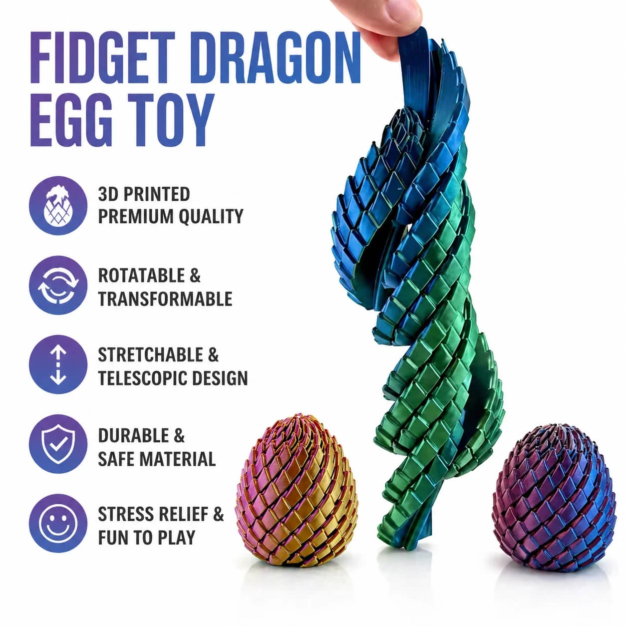 Uovo di Drago Stampato in 3D, Giocattolo Antistress Articolato e Estensibile, Giocattolo Sensoriale Deformabile, Regalo per Bambini e Adulti