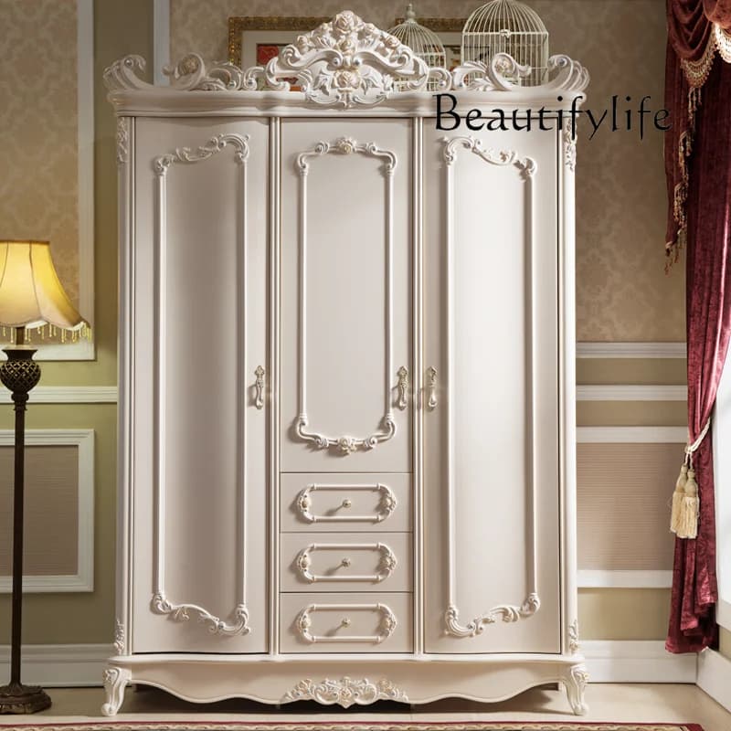SM European-style Solid Wood Bedroom Three-door Locker Villa Luxury Carved Wardrobe