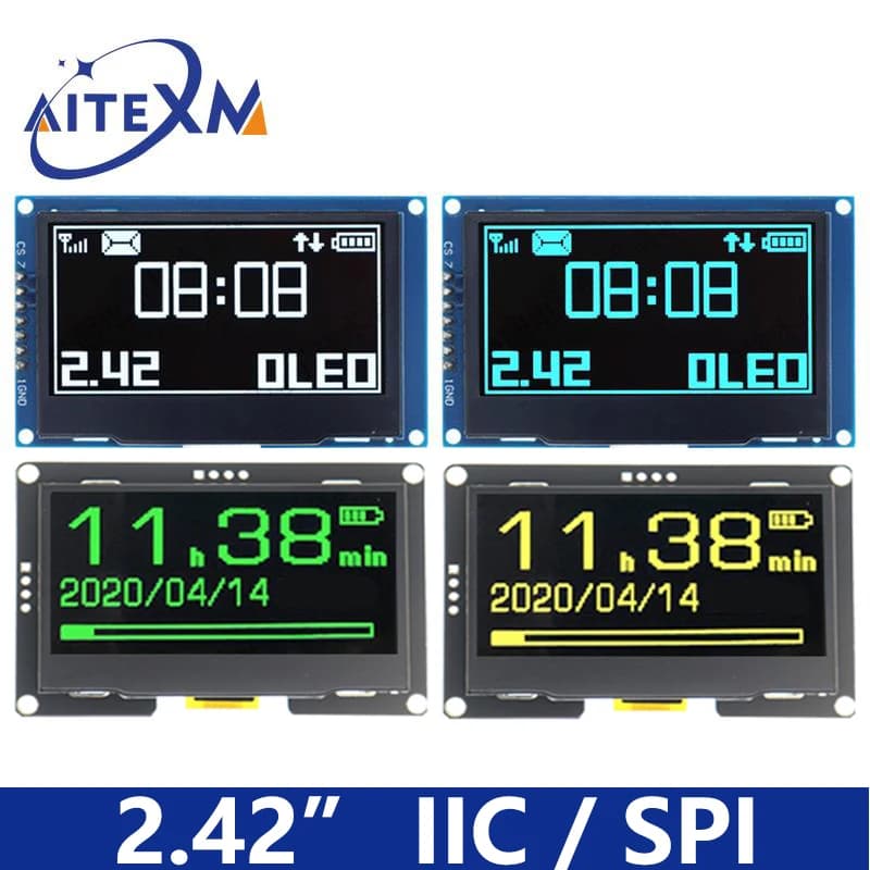2.42 inch 2.42" OLED Display Module 128x64 LCD HD Screen Module SSD1309 7 Pin SPI/IIC I2C Serial Interface for Arduino UNO R3