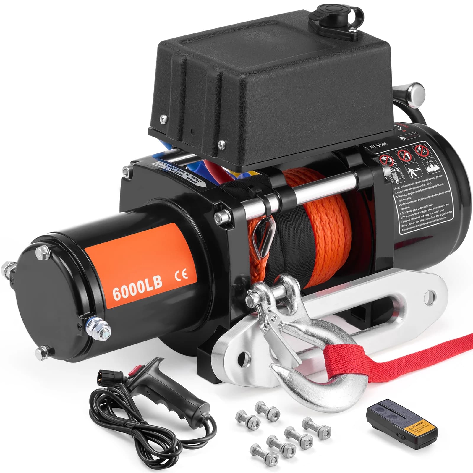 SucceBuy 6pow truck electric winch with synthetic rope from 1/4 in 55 feet wireless/wired for trailer SUV Jeep Trailer Boat