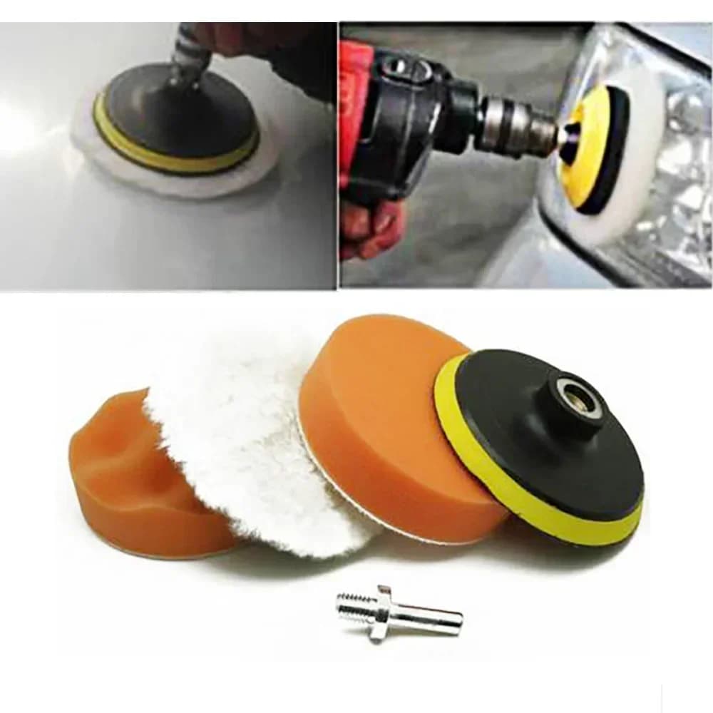 Carhome 1 Set Buffing Pad 4 Inch Car Sponge Polishing Pad Kit Abrasive Polisher Drill Adapter Waxing Compound Tools Accessory NE