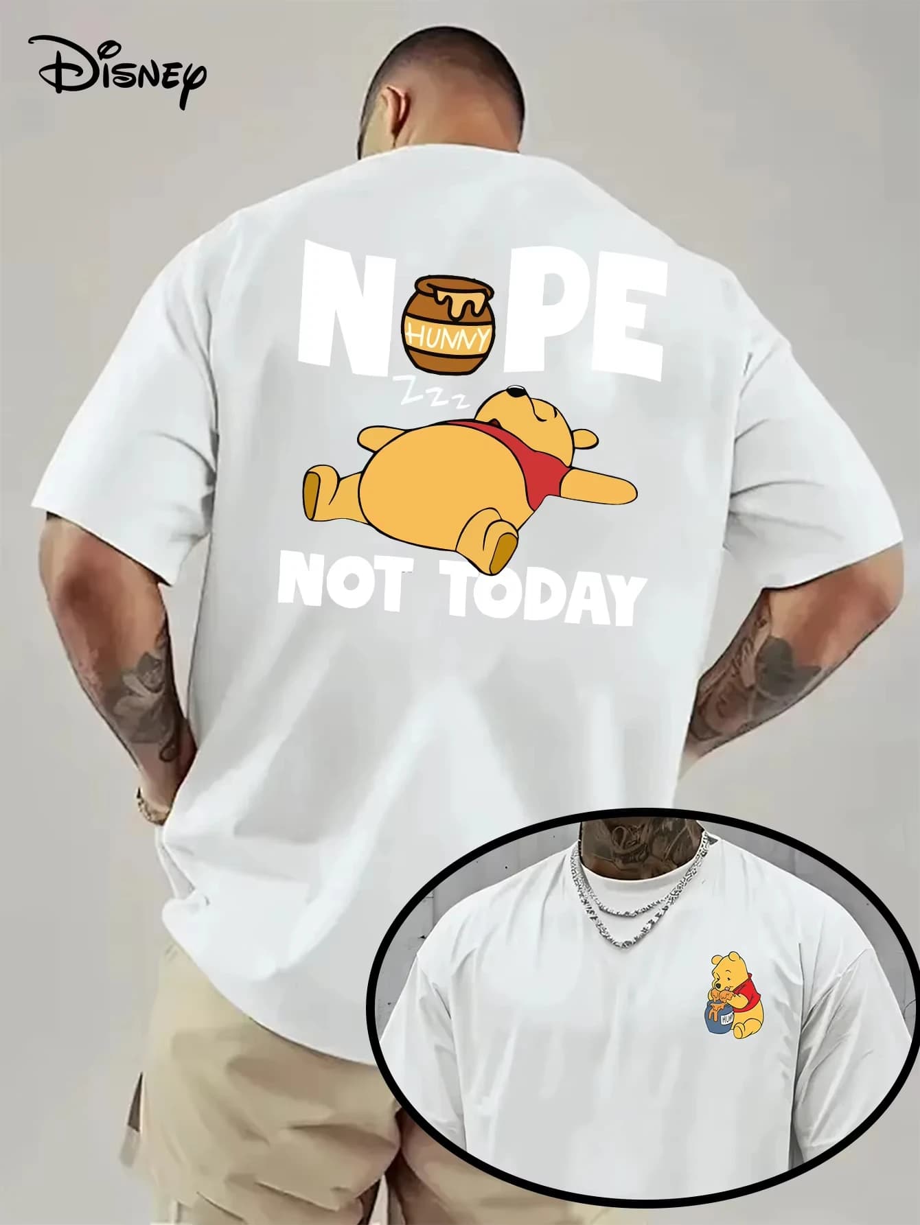 Disney Winnie The Pooh T-Shirt Summer Men's Daily Leisure and Theme Activities Wear Unisex Cotton Short Sleeve