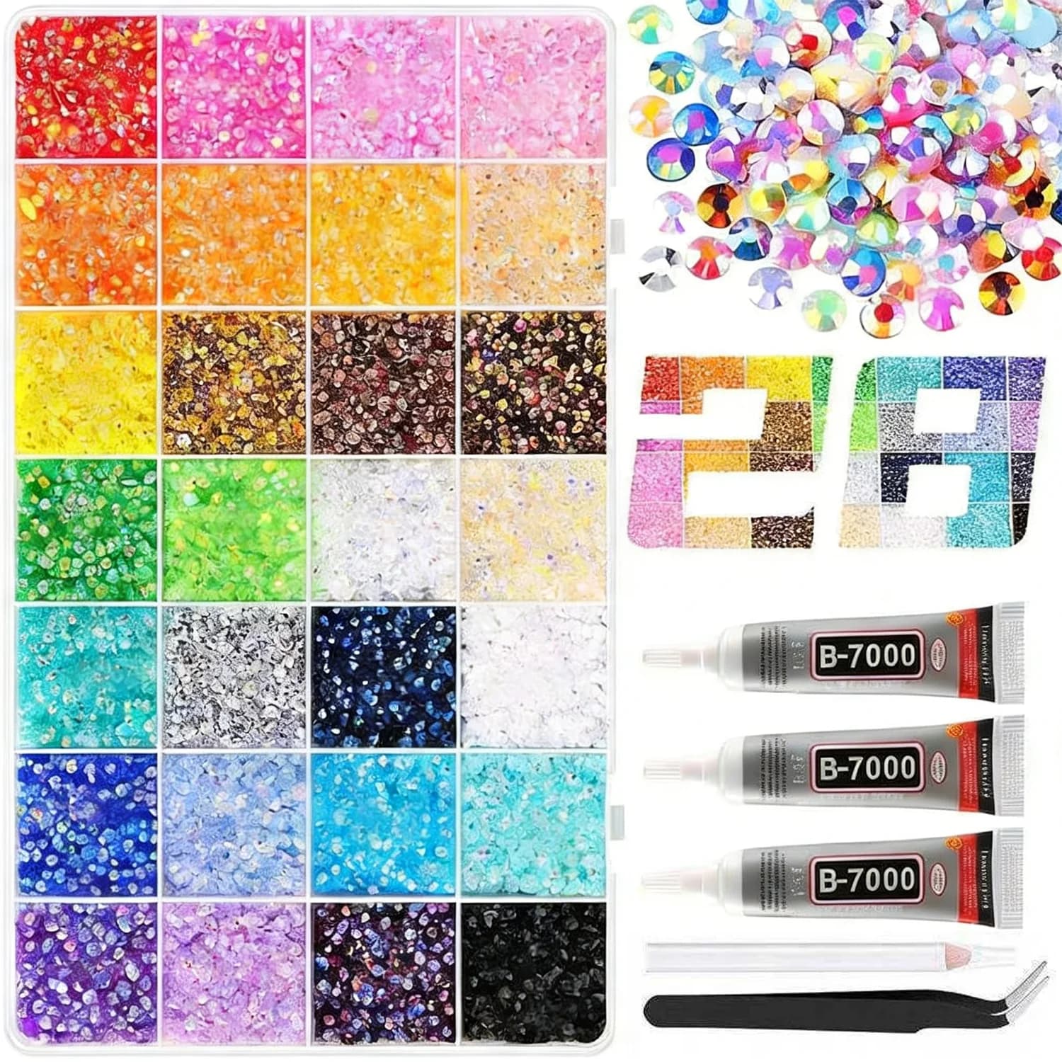 28 grills 3/4/5mm color mixed jelly/resin drill rhinestone set clothing diy nail drill for phone glasses drill cap, etc