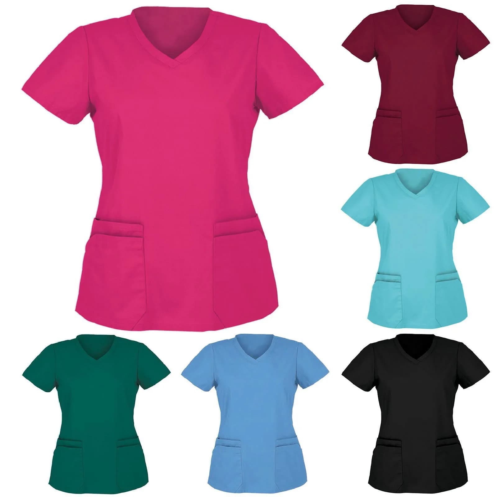 2024 Donne di estate Top Fashion Scollo a V Soild Manica corta Magliette e camicette Tasca T-shirt da lavoro Camicetta Camicie sportive da donna
