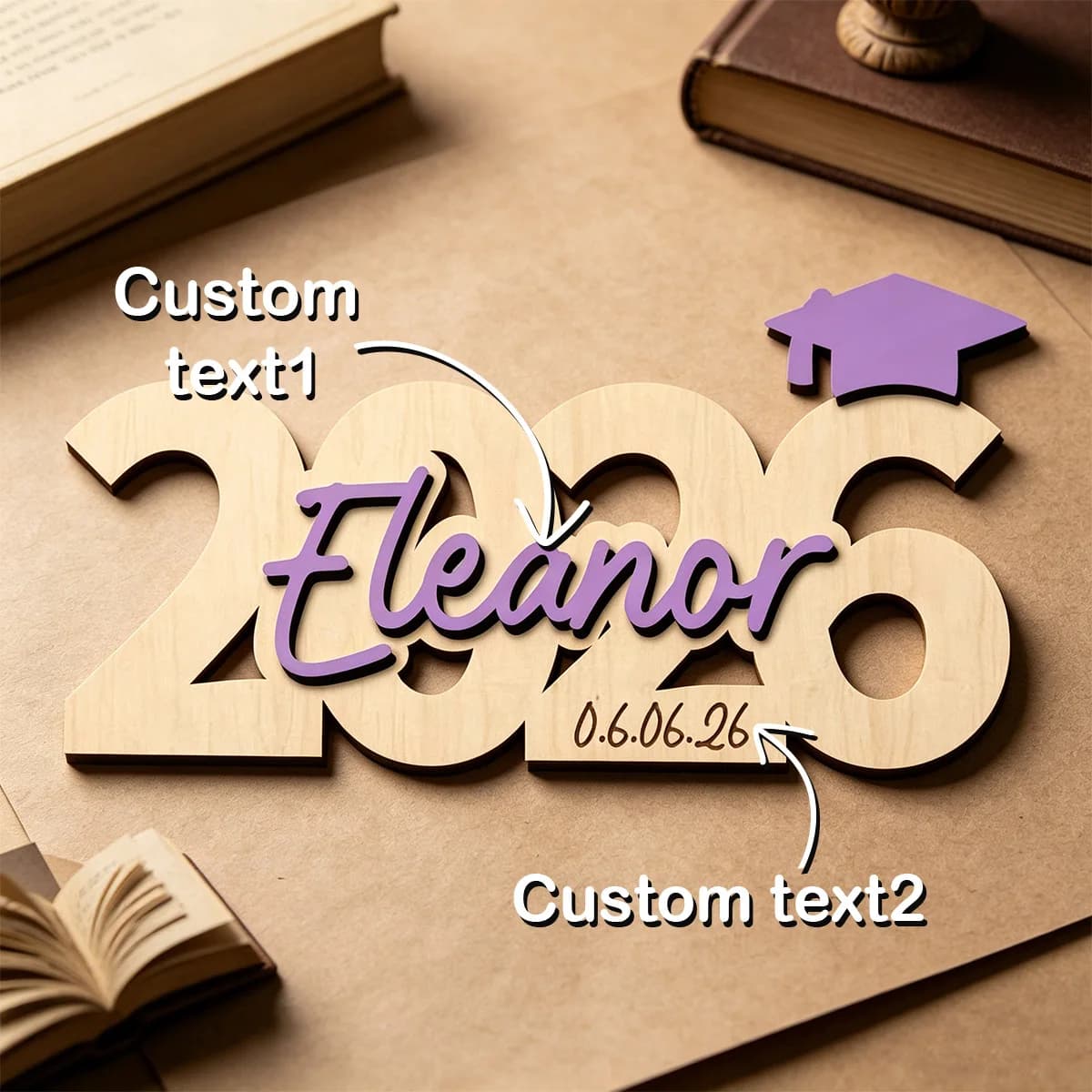 1pc 2026 Graduation Sign, Customized Name and Time, Double-layer Wooden Sign, Home Decoration, Graduation Anniversary Gift