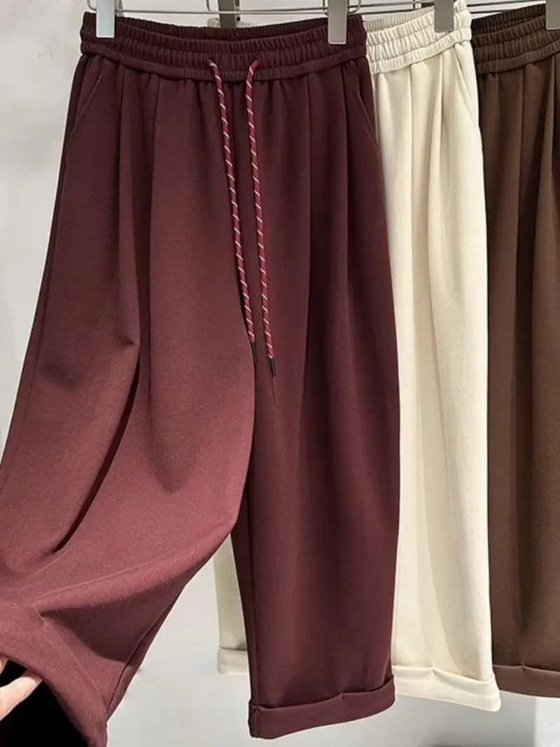 plus Size Women's High Waist Slimming Cuffed Wide Leg Sweatpants 300 Pounds Concealing Loose Casual Long Pants Autumn Spring