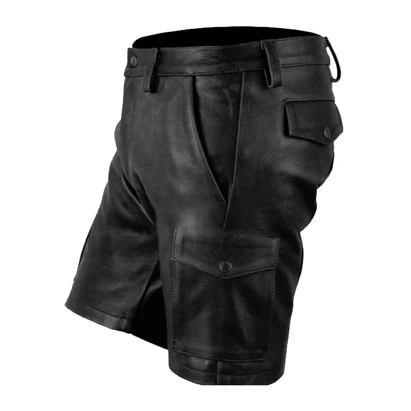 Pantaloncini Cargo da uomo in vera pelle di vacchetta 2023 pantaloncini neri con tasche Cargo con cintura pantaloncini da uomo