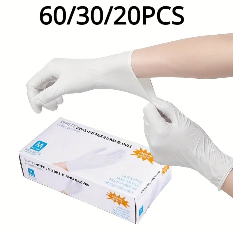 20/30/60PCS guanti in Nitrile bianco per cucina guanti per la pulizia della casa guanti per tatuaggi impermeabili riparazione auto cura degli animali tintura per capelli
