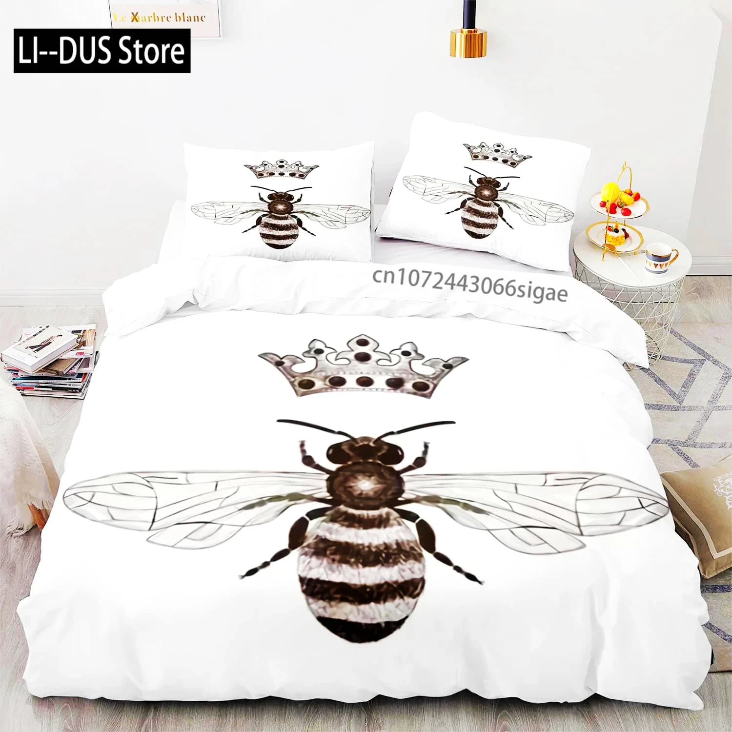 Set copripiumino con stampa ape 3D per ragazzi e adolescenti Set biancheria da letto in poliestere King Queen Size Giallo Bianco Nero Copripiumino