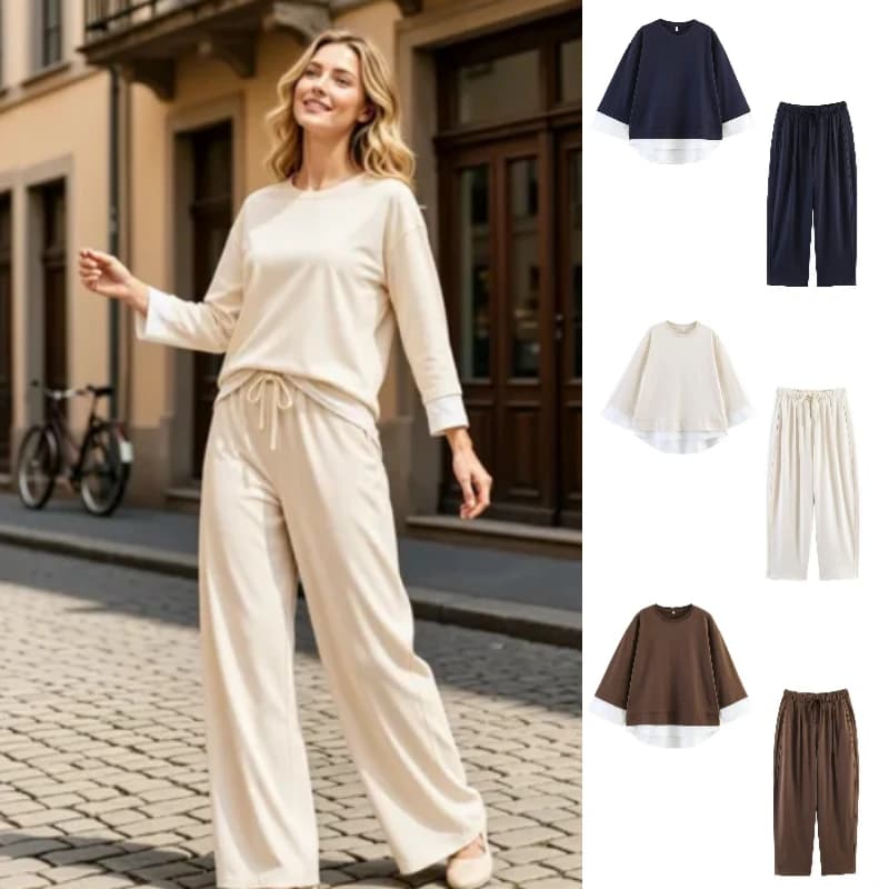 Women's Set 2026 Summer New Solid Color Long Sleeve Spliced Hoodie Balloon Pants Casual Fashion Personality Two Piece Outfit
