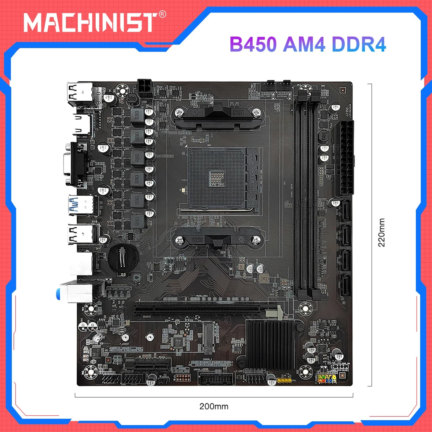 Scheda madre MACHINIST B450 Processore AMD Memoria DDR4 Scheda madre AM4 a doppio canale NVME M.2 (supporta CPU Ryzen 5500 5600 5600G)
